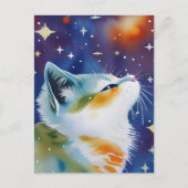 Sterrennacht Kat Waterverf Briefkaart (Voorkant)