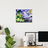 Sterrennacht kerstboom Waterverf Poster (Thuiskantoor)