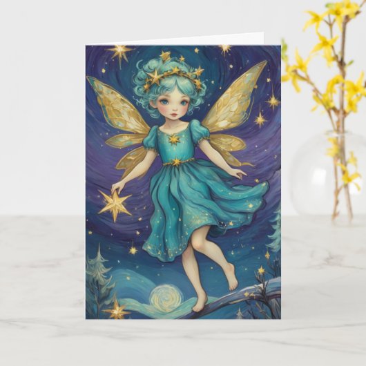 Sterrennacht Kerstfee gepersonaliseerd Kaart (Gele Bloem)