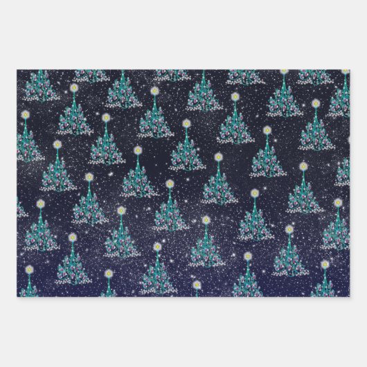 Sterrennacht Kerstmis 3 Variaties Inpakpapier Vel (Voorkant)