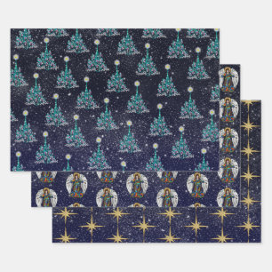 Sterrennacht Kerstmis 3 Variaties Inpakpapier Vel