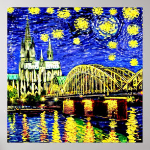 Sterrennacht Keulen Duitsland Kathedraal Poster