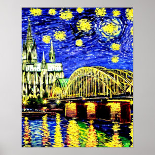 Sterrennacht Keulen Duitsland Kathedraal Poster