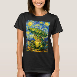 Sterrennacht kikker paraplu van gogh stijl grappig t-shirt