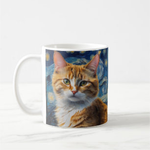 Sterrennacht kunst met een kat koffiemok