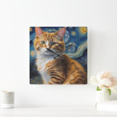 Sterrennacht kunst met een kat vierkante klok (Huis)