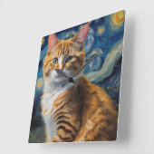 Sterrennacht kunst met een kat vierkante klok (Hoek)