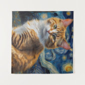 Sterrennacht kunst met een kat wandkleed (Voorkant (horizontaal))