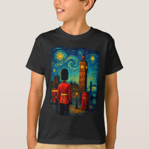 Sterrennacht Londen Rode Telefooncel Koningin Gard T-shirt