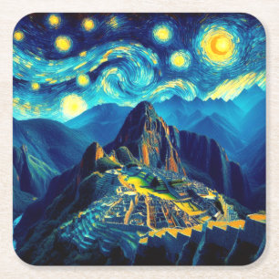 Sterrennacht Machu Picchu Peru Vierkante Kartonnen Onderzetter