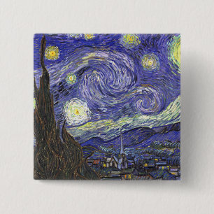 Sterrennacht met Van Gogh-toets Vierkante Button 5,1 Cm