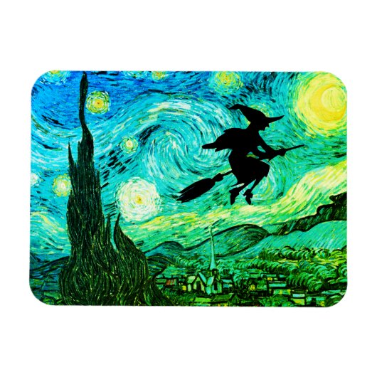 Sterrennacht Moon Flying Witch Silhouette Magneet (Horizontaal)