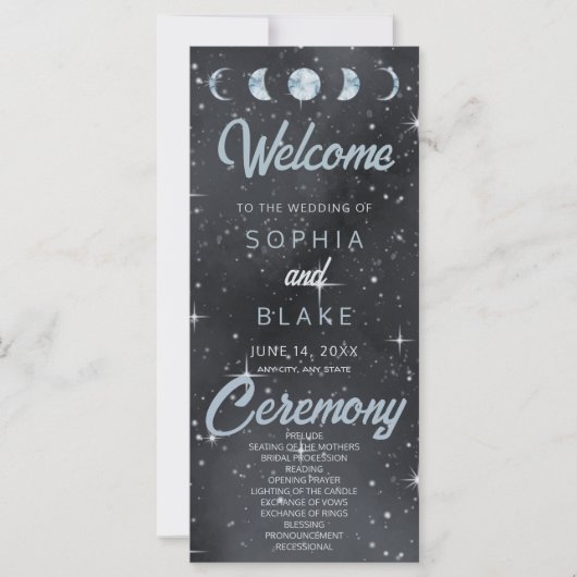 Sterrennacht Moon Phases Celestial Wedding Program (Voorkant)