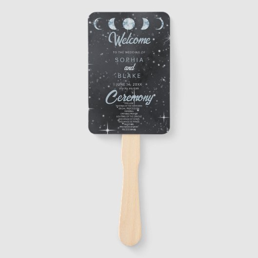 Sterrennacht Moon Phases Celestial Wedding Program Handwaaier (Voorkant)