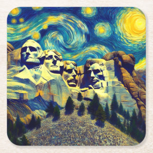 Sterrennacht Mt. Rushmore South Dakota Vierkante Kartonnen Onderzetter