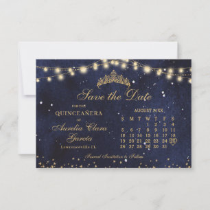 Sterrennacht Navy Blauwe Gouden Quinceanera-kalend Save The Date