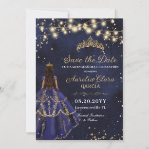 Sterrennacht Navy Blauwe Jurk Gouden Quinceañera Save The Date