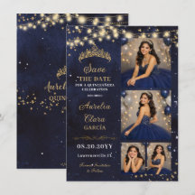 Sterrennacht Navy Blauwe Quinceañera Foto Bewaar D