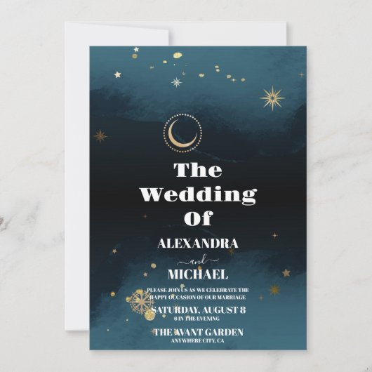 Sterrennacht Navy Blue Silver Glitter Wedding Kaart (Voorkant)