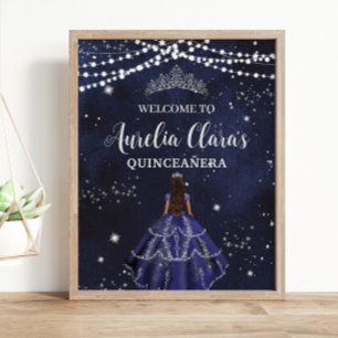 Sterrennacht Navy Blue Silver Quinceañera Sweet 16 Poster