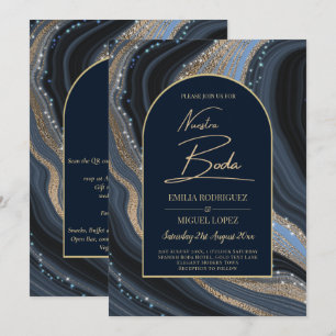 Sterrennacht Navy Gold Agate NUESTRA BODA Invite Kaart