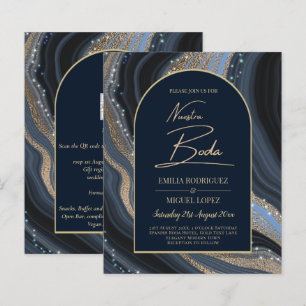 Sterrennacht Navy Goud Agate NUESTRA BODA Uitnodig