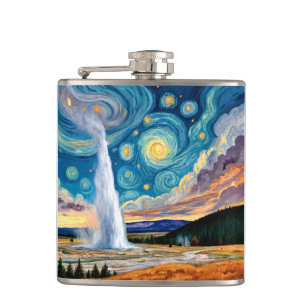 Sterrennacht Old Faithful Yellowstone Park Heupfles