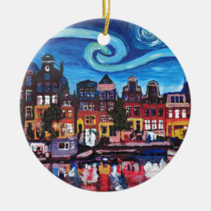 Sterrennacht over het kanaal van Amsterdam Keramisch Ornament