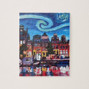 Sterrennacht over het kanaal van Amsterdam Legpuzzel