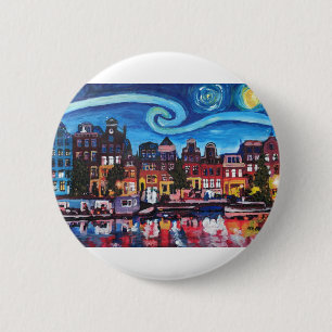 Sterrennacht over het kanaal van Amsterdam Ronde Button 5,7 Cm