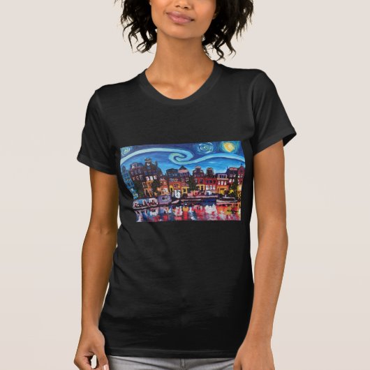 Sterrennacht over het kanaal van Amsterdam T-shirt (Voorkant)
