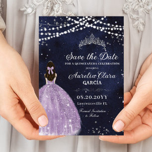 Sterrennacht Paarse Lila jurk Silver Quinceañera Save The Date