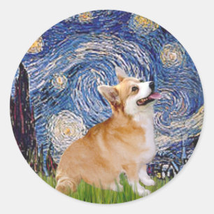 Sterrennacht - Pembroke Welsh Corgi 7b Ronde Sticker