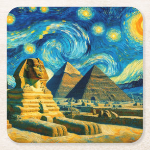 Sterrennacht Piramides Sfinx Egypte Vierkante Kartonnen Onderzetter
