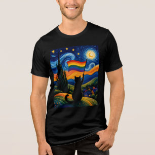 Sterrennacht Pride Nacht Kat Van Gogh Stijl Regenb Tri-Blend Shirt