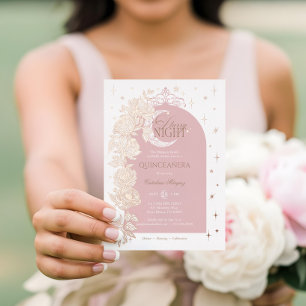 Sterrennacht Quinceanera Floral Celestial Moon Folie Uitnodiging