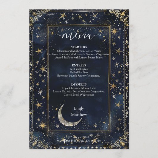 Sterrennacht Romance bruiloft Menu (Voorkant)