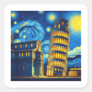 Sterrennacht scheve toren van Pisa Italië Vierkante Sticker