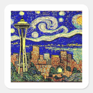 Sterrennacht Seattle Vierkante Sticker