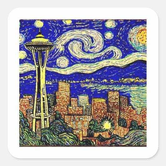 Sterrennacht Seattle Vierkante Sticker (Voorkant)