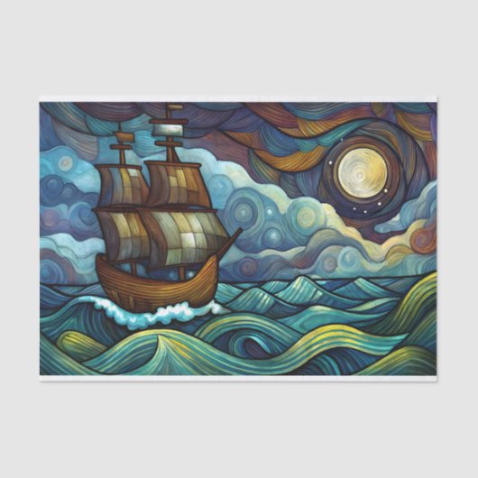 Sterrennacht Ship Decoupage Tissuepapier (Voorkant)