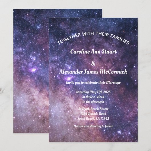 Sterrennacht Sky Galaxy Elegant Celestial Wedding Kaart (Voorkant / Achterkant)