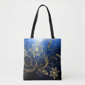 Sterrennacht Sky, Gold Vine Flowers Monogram/Naam Draagtas (Voorkant)