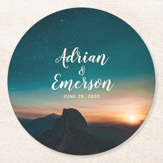 Sterrennacht Sky Sunset Mountain Wedding Modern Ronde Kartonnen Onderzetter (Voorkant)