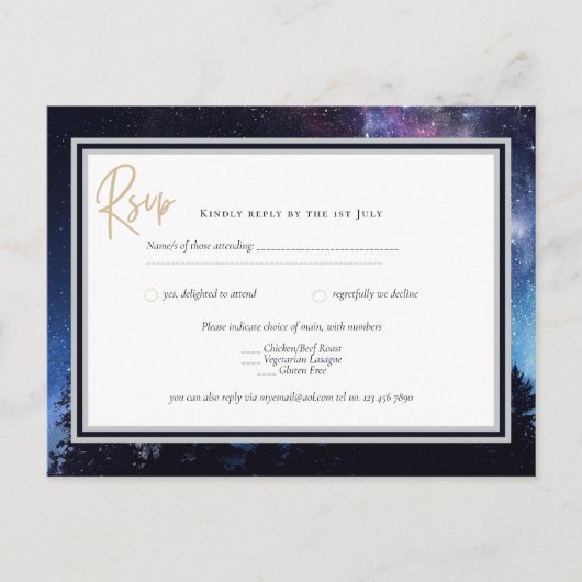 Sterrennacht Sterrenstelsel Trouw RSVP Navy Goud A Briefkaart (Voorkant)