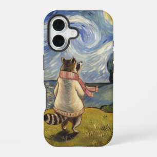 Sterrennacht Stroll – Gezellige Wasbeer Kunst iPhone 16 Hoesje