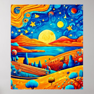 Sterrennacht Surrealisme Cartoon Art Poster