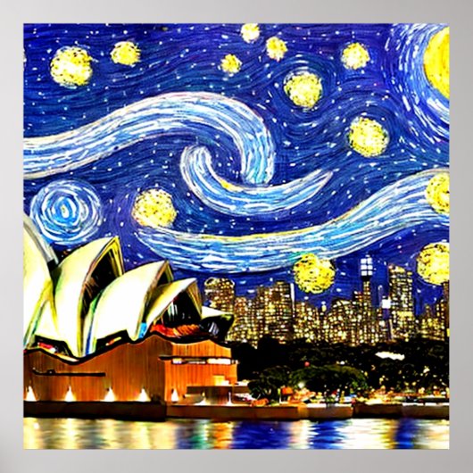 Sterrennacht Sydney Australia Opera House Poster (Voorkant)