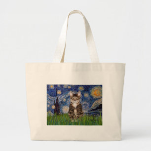 Sterrennacht - Tabby Tijger kat 30 Grote Tote Bag