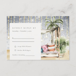 Sterrennacht Tropisch Palm Cabana Wedding RSVP Informatiekaartje